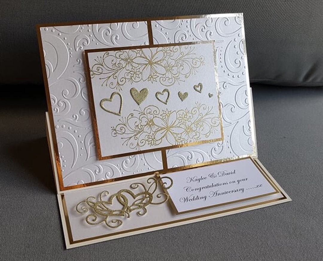 Luxury Handmade Golden Anniversary Card: Embossed Wedding Day Card ...