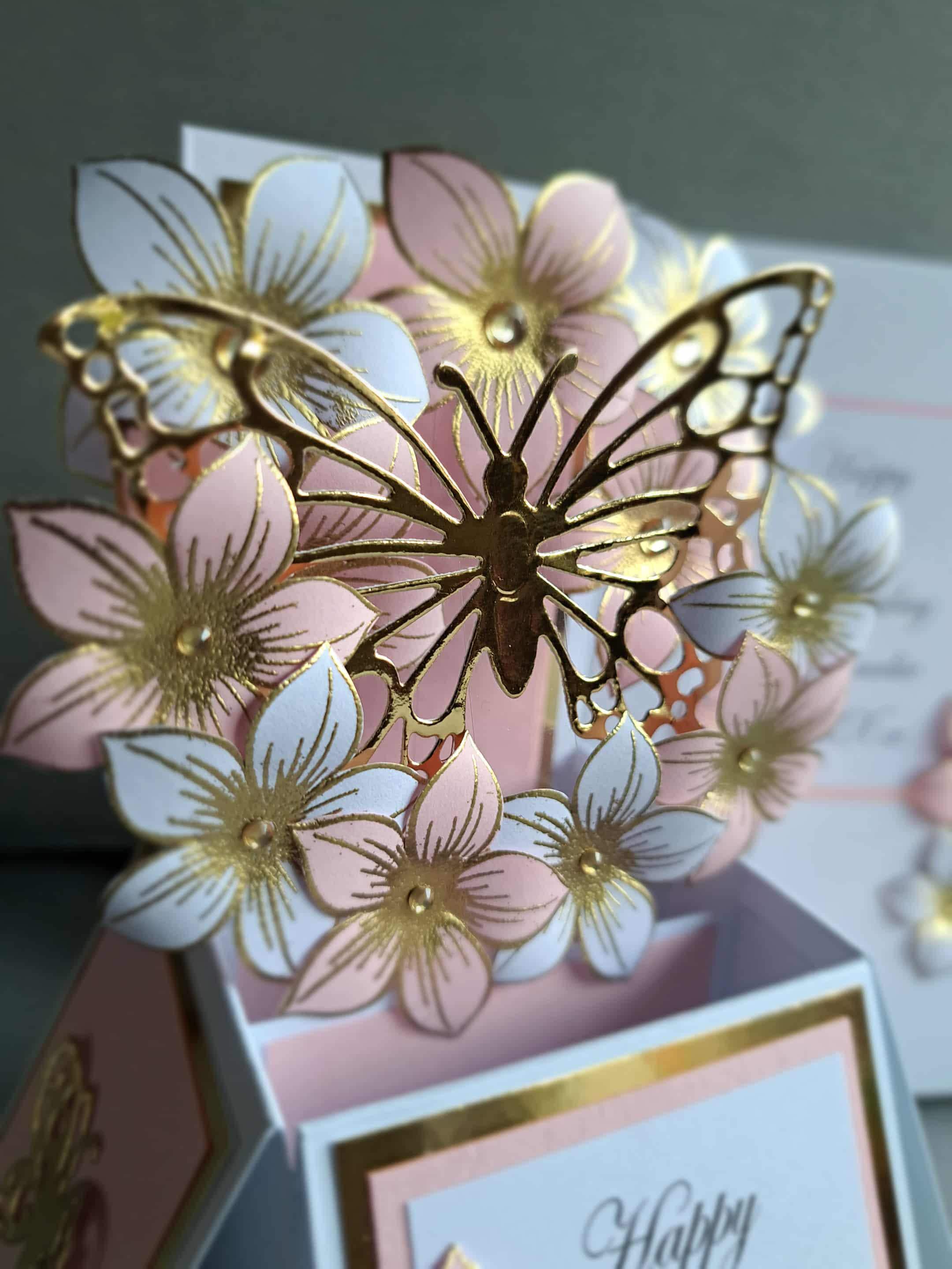 Personalised Pink & Gold Butterfly Pop up Box Card: Handmade Flower ...