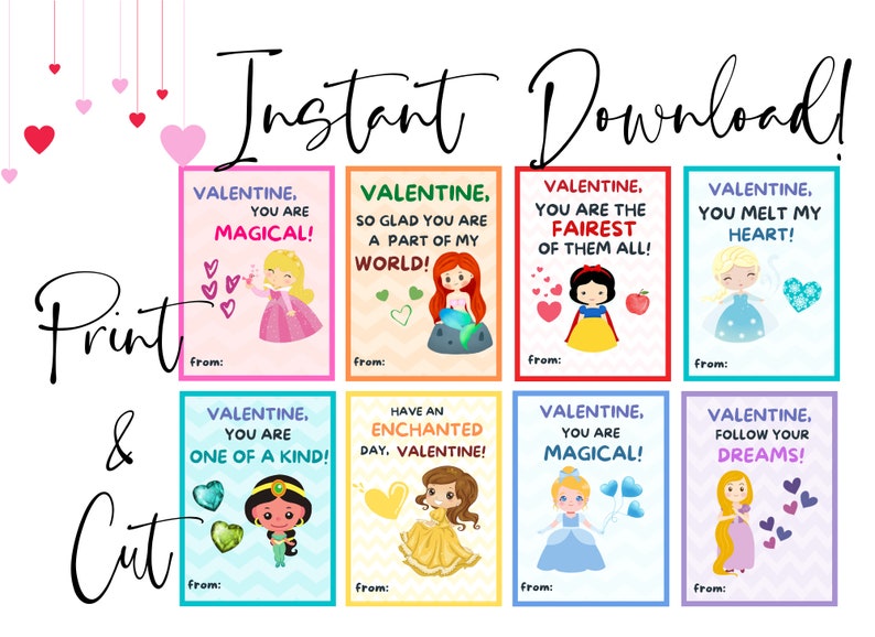 Princess Valentines Exchange Cards Etsy