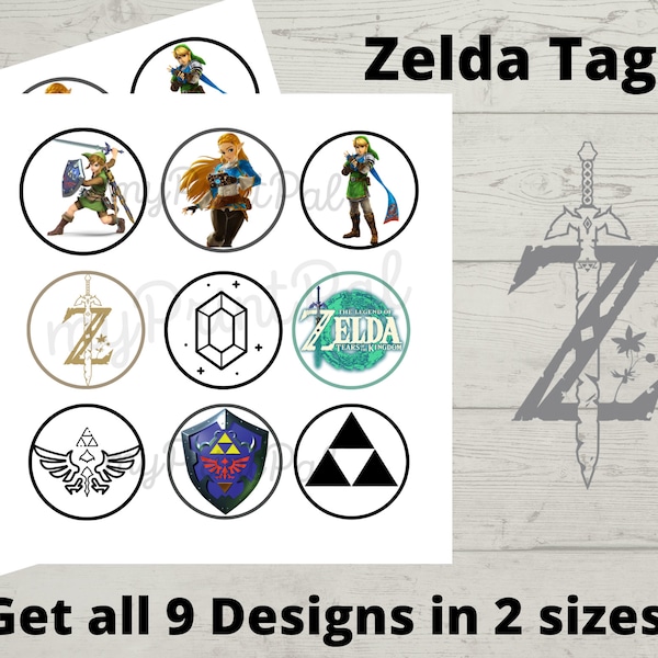 Zelda Tags, Cupcake Toppers, Favor Tags