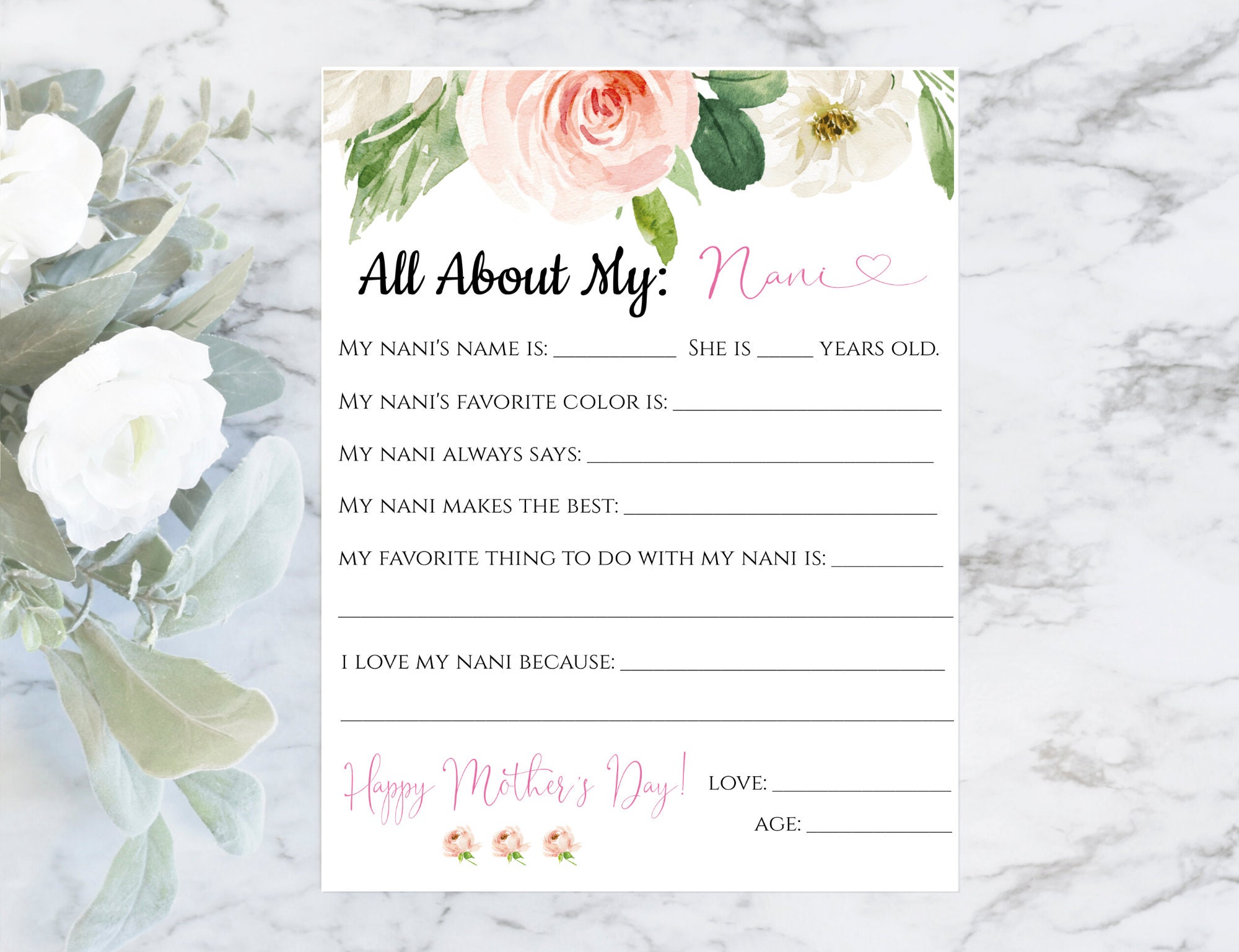 All About My Nani Mother's Day Printable - Etsy