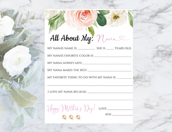 All About My Nana Mother's Day Printable | Etsy