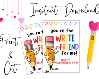 Valentines Pencil Geschenk Tags, Valentines Pencil You're The Write Friend For Me Tag, Klassenzimmer Geschenke für Valentines