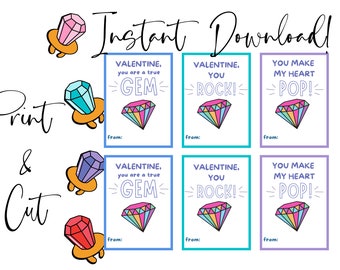 Ring Pop Valentines Exchange Cards, Ring Pop Valentines Tags