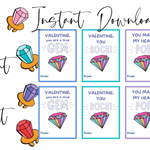 Ring Pop Valentines Exchange Cards, Ring Pop Valentines Tags