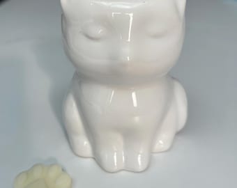 Ceramic Cat Wax Burner & Handmade Wax Melts Gift Set with Soy Tea Light | Natural | Vegan | Eco | Cat Lovers | Vegan Gifts | Gift Box