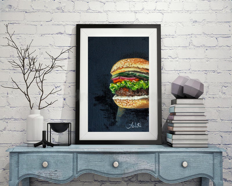 Burger painting | Etsy