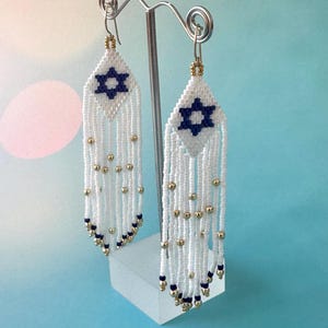 Star of David PDF BEADING PATTERN, Blue White Brick Stitch, Jewish Pendant or Earrings Pattern, Star of David Bead Tutorial, Magen David diy