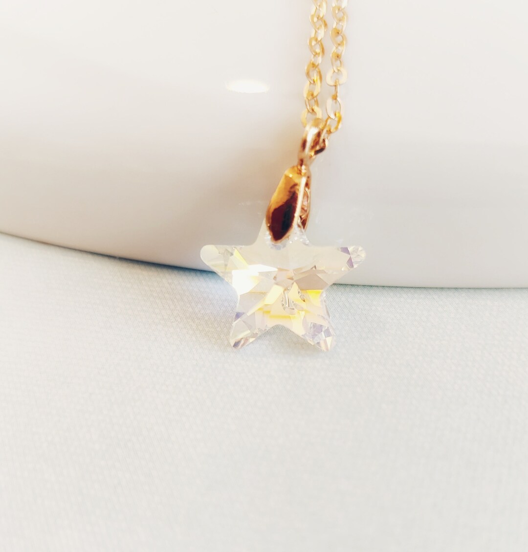Swarovski Crystal Star Pendant Necklace: Gold-filled Chain, AB