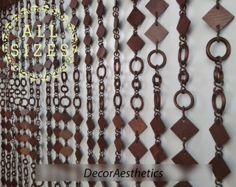 Custom Wooden Beaded Door Curtain, Brown Room Divider