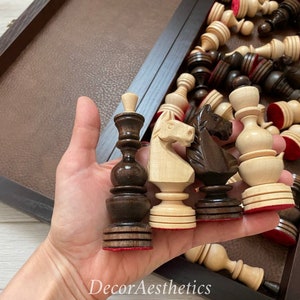 Chess pieces wooden carved classic, Handmade Wood Chess pieces, Chessmen with unique chessboard wood, Gift for Chess lovers