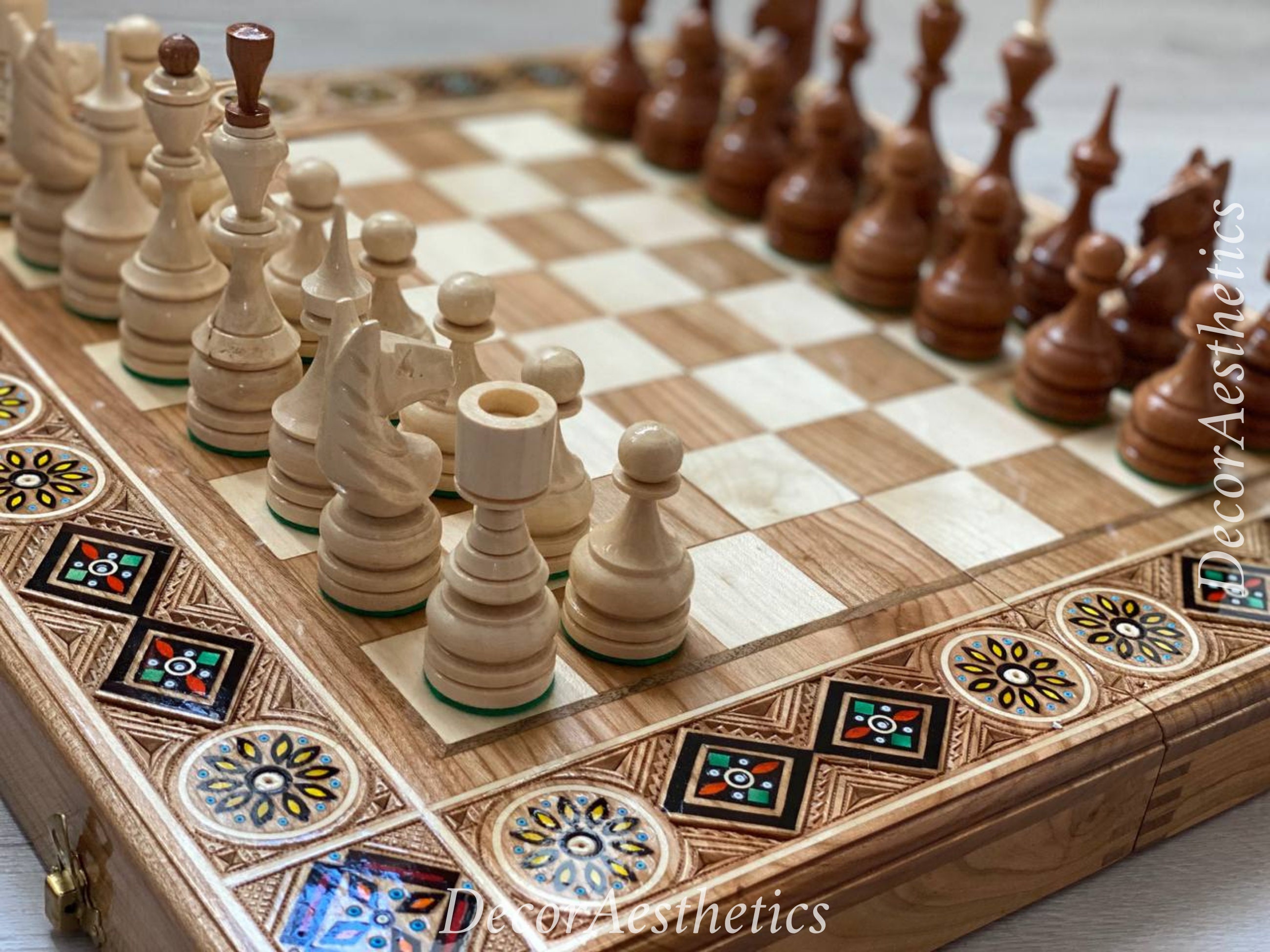 GALANT Exclusive Hand Carved Wooden Chess Set 58 x 58cm Extra Large chess  Board