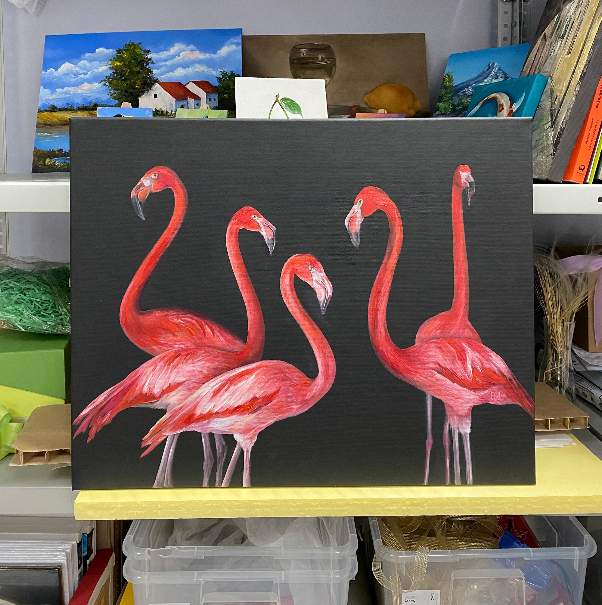 Flamingo Painting Original Art Pink Flamingos Wall Art Wild Etsy