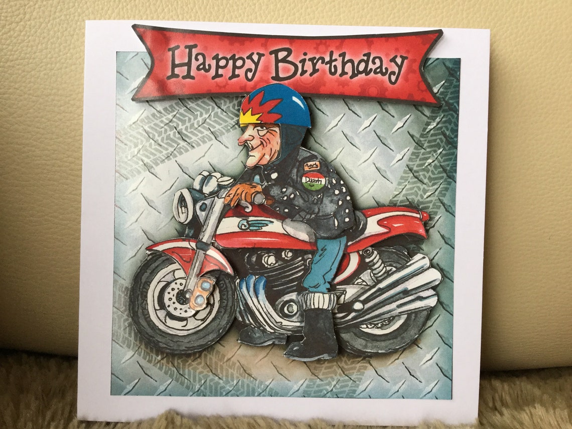 Motorbike Birthday Card Biker Funny Card Decoupaged Etsy