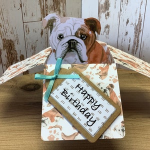 English Bulldog pop up box, 3D birthday card, PERSONALISED, all occasions card, with optional matching dog gift tags, handmade.