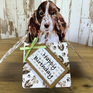 BROWN Spaniel pop up box, 3D birthday card, PERSONALISED all occasions card, with optional matching dog gift tags, handmade.