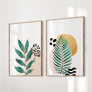 Botanical prints, Tropical Prints, Set of 2, Green Pink and Gold,UNFRAMED