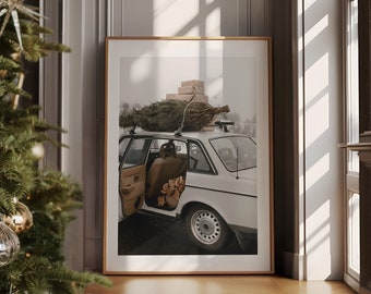 Christmas Wall Art, Christmas Tree, Christmas Tree on Car, UNFRAMED