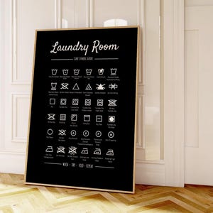 Waschküche: Black & White Wäsche Symbole Kunstdruck (UNGERAHMT)