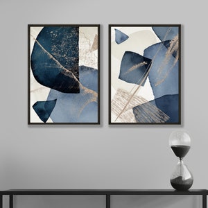 Set di 2 stampe di arte murale astratta blu, arte murale moderna, arte astratta, stampe artistiche, grande arte murale, SENZA CORNICE