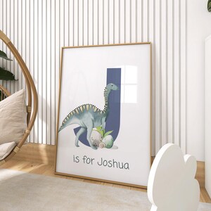 Impresión personalizada con la inicial de un dinosaurio: decoración para habitación infantil (sin marco)