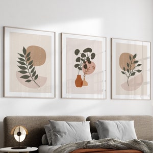Boho Abstract Wall Art Prints: Beige, Green & Terracotta Set