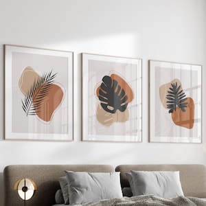 Boho Abstract Prints Set: Beige, Grey, Terracotta Wall Art (UNFRAMED)