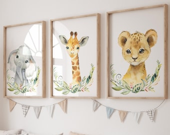 Safari animals, Nursery Decor, Nursery Prints, Nursery Wall art, Safari Nursery, Baby animals, Animal print,UNFRAMED