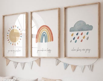 Nursery decor, Cloud print, sunshine print, nursery decor, set of 3, gender neutral, kids prints, rainbow print,UNFRAMED