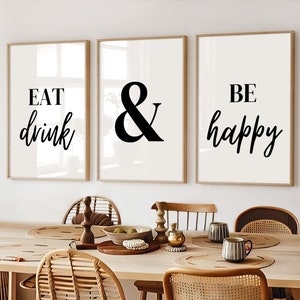 Conjunto de estampas para cozinha: coma, beba e seja feliz, decoração para sala de jantar