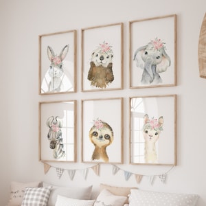Estampados florales de animales para guardería, láminas para guardería, decoración para guardería de niñas, sin marco