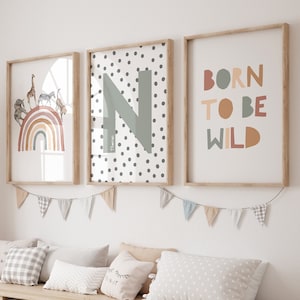 Set of 3 print, Safari Nursery Prints, Neutral decor, Personalised, boho style,UNFRAMED