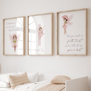 Set di 3 stampe di fate, stampe murali personalizzate per la cameretta delle bambine, SENZA CORNICE