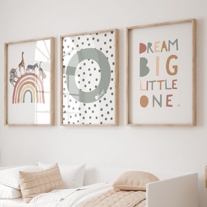 Conjunto de 3 impresiones, impresiones de safari para guardería, decoración neutra, personalizadas, estilo bohemio, sin marco.