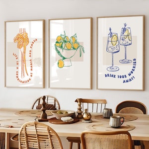 Kitchen Wall Art, Set of 3 posters, Pasta lover, Cocktail drinks, UNFRAMED