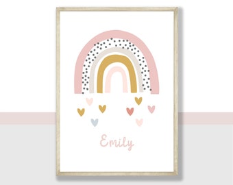 Baby Gifts Baby Print Bedroom Prints Boys /& Girls Name Children/'s Nursery Decor Personalised Navy and Grey Rainbow Print with Name