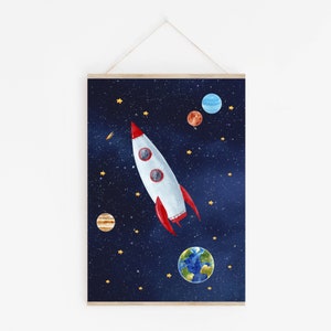 Stampa spaziale, razzo, decorazione per la cameretta dei ragazzi, decorazione spaziale per ragazze, A1, A2, A3, A4, 8x10, 5x7, SENZA CORNICE