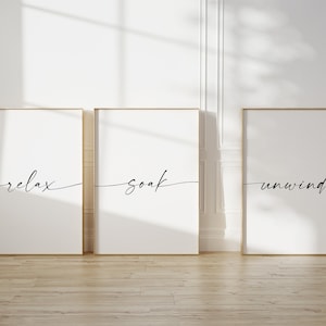 Bathroom Wall Decor, Relax Soak Unwind Prints, UNFRAMED