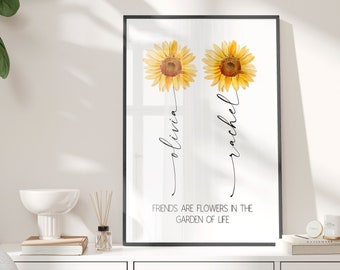 Friendship Gift, Gift for Bestie, Personalised Flower names Friend gift, UNFRAMED