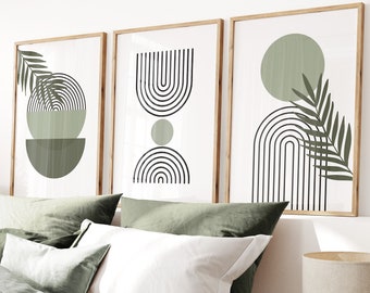 Set of 3 Boho Wall Art Prints, Boho Botanical Prints, Boho Prints, Sage ...