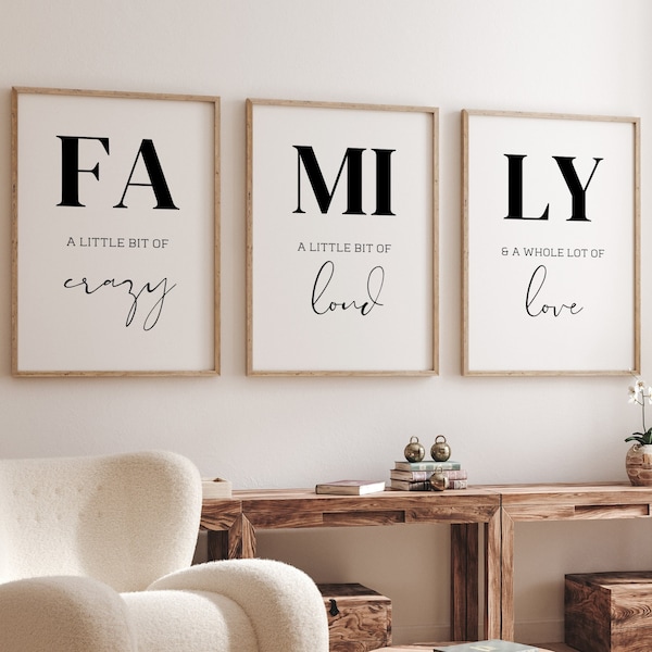 Family sign, Family definition, family quote, 3 piece wall art,UNFRAMED