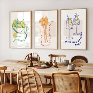 Kitchen Wall Art, Set of 3 posters, Pasta lover, Cocktail drinks, UNFRAMED