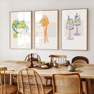 Kitchen Wall Art, Set of 3 posters, Pasta lover, Cocktail drinks, UNFRAMED