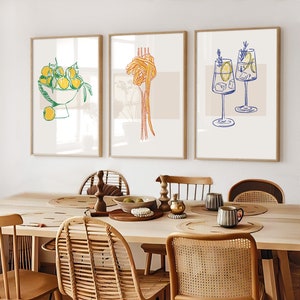 Arte murale da cucina, set di 3 poster, amante della pasta, cocktail, SENZA CORNICE