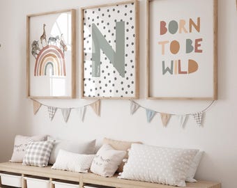 Born to Be Wild Prints: Personalised Safari Nursery Wall Art Set of 3