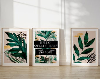 Toilet tropical wall art, Bathroom prints set of 3,A1, A2, A3, A4, A5, UNFRAMED