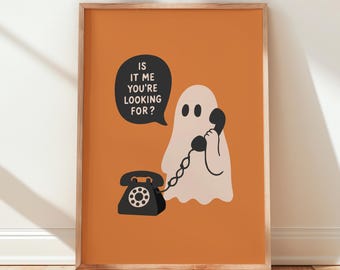 Funny Ghost Wall Art, Halloween Wall Decor, Ghost Spooky Home Poster, Cute Halloween Art for Ghost Lover, Retro Halloween Gift UNFRAMED