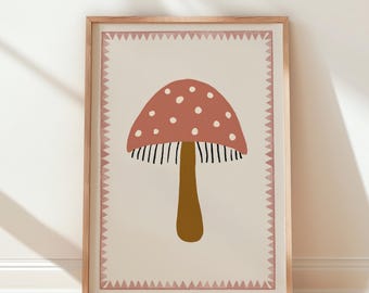 Mushroom Nursery Wall Art, Woodland Mushroom Lover Cottagecore Print, Baby Girl Nursery Decor Unframed