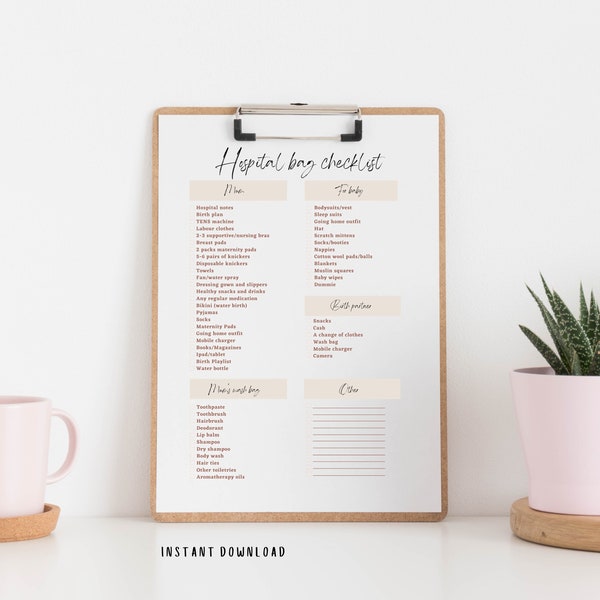 Hospital bag Checklist, Mummy to be list, Instant Download,UNFRAMED