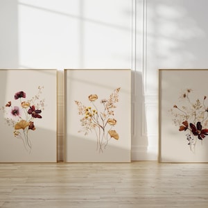 Conjunto de impressões artísticas em aquarela de flores silvestres: decoração boho neutra para casa (SEM MOLDURA)